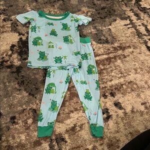 Little Sleepies Frog Print Kids Pajama Set - Green and Blue